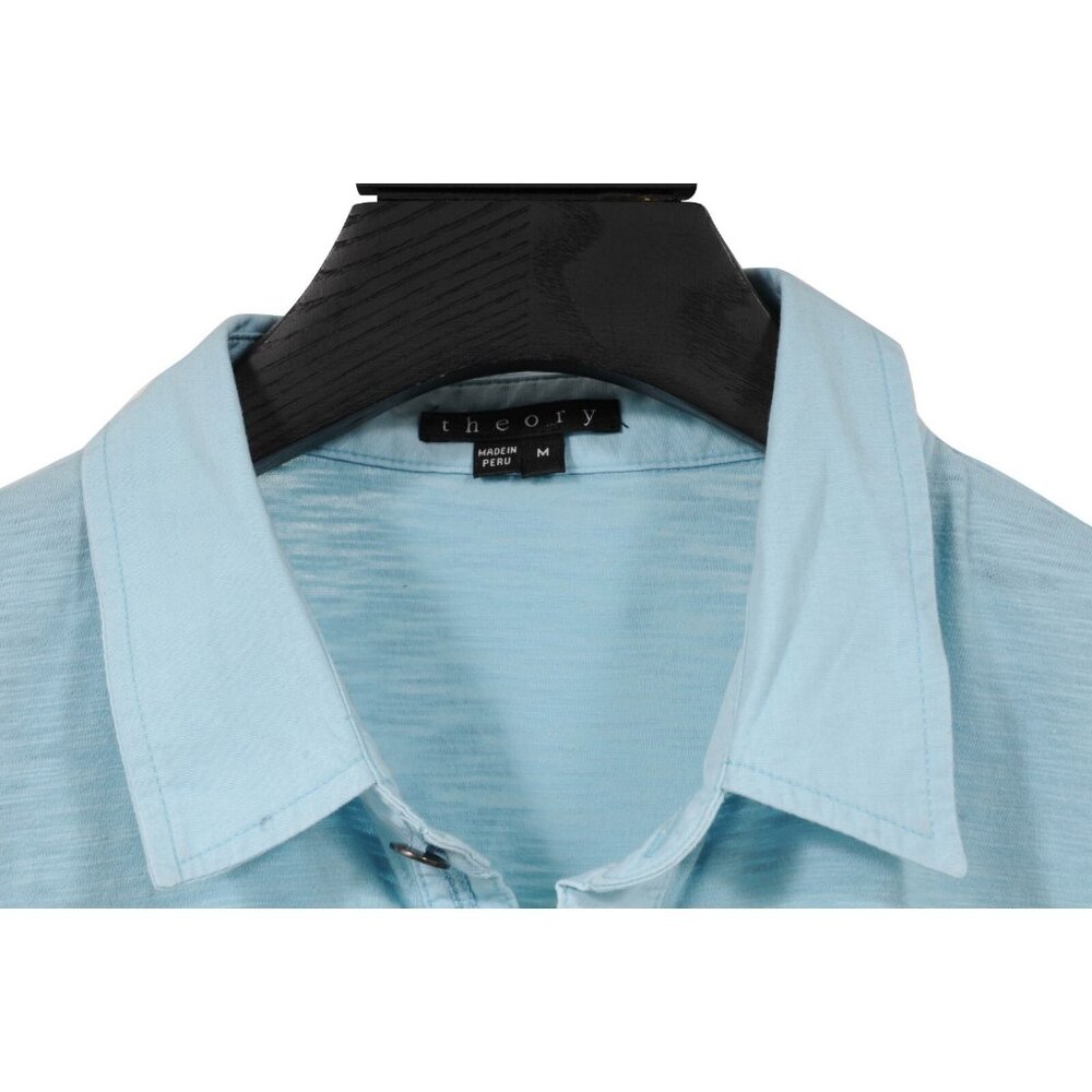 Theory Men Polo Medium Light Sky Blue Four Button 100% Cotton Short Sleeve Shirt - Picture 4 of 7